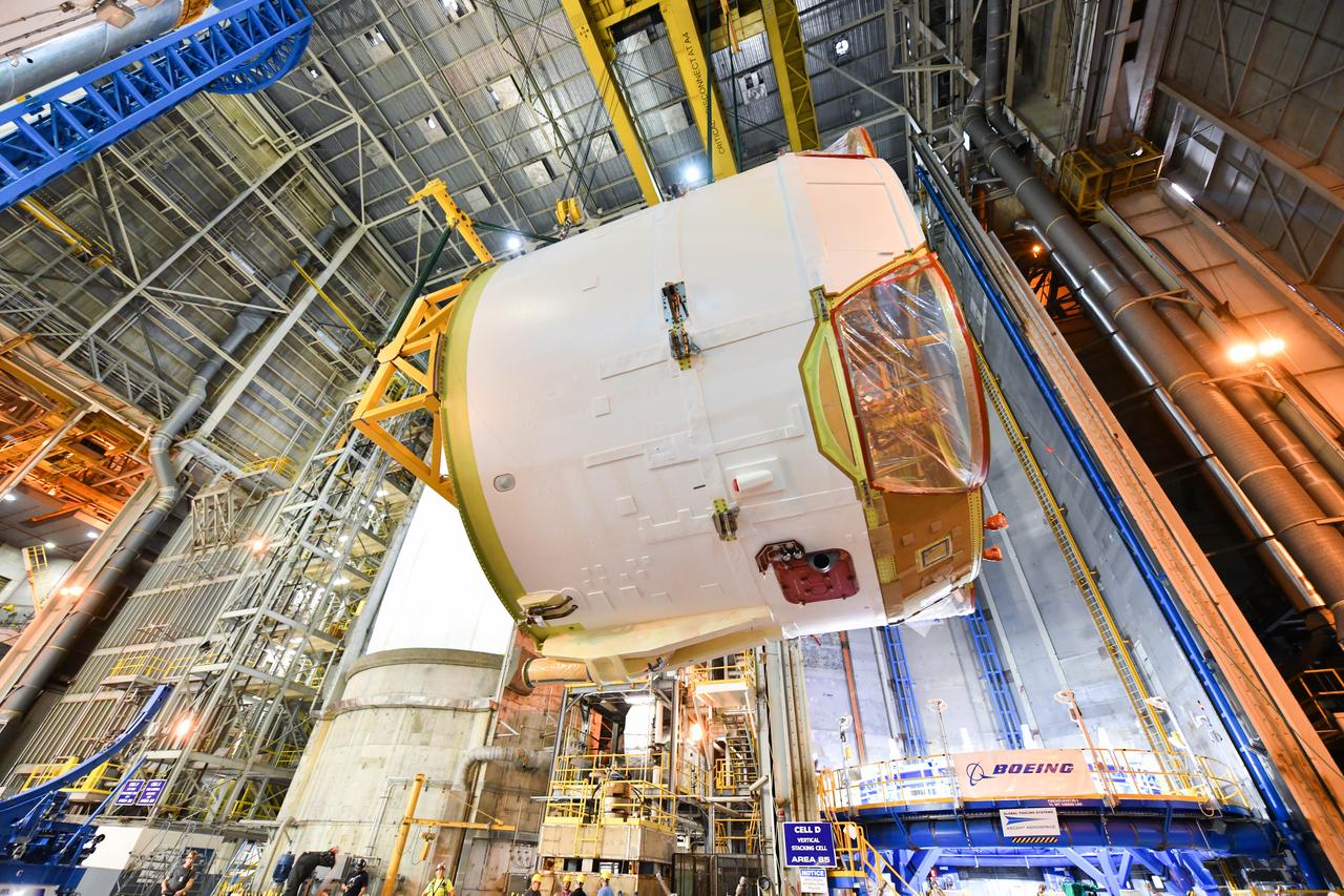 Technicians at NASA’s Michoud Assembly Facility in New Orleans rotated the engine section for NASA’s Space Launch System rocket from a vertical to horizontal position to prepare it for joining to the rest of the rocket’s core stage on Sept. 13. The engine section, which comprises the lowest portion of the 212-foot-tall stage, is the last major component to be horizontally integrated to the core stage. Michoud crews completed assembly on the flight hardware that will be used for Artemis I, the first lunar mission of SLS and NASA’s Orion spacecraft, on Aug. 29. The core stage’s two liquid propellant tanks and four RS-25 engines will produce more than 2 million pounds of thrust to send the SLS rocket and Orion on the Artemis lunar missions. The engine section houses the four RS-25 engines and includes vital systems for mounting, controlling and delivering fuel form the propellant tanks to the rocket’s engines.  Offering more payload mass, volume capability and energy to speed missions through space, the SLS rocket, along with NASA’s Gateway in lunar orbit and Orion, is part of NASA’s backbone for deep space exploration and the Artemis lunar program. No other rocket is capable of carrying astronauts in Orion around the Moon in a single mission.